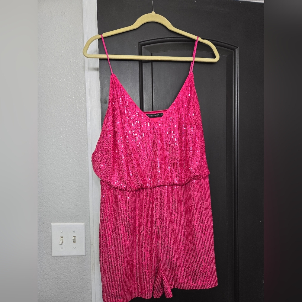 Hot Pink Sequin Sparkly Romper 1XL